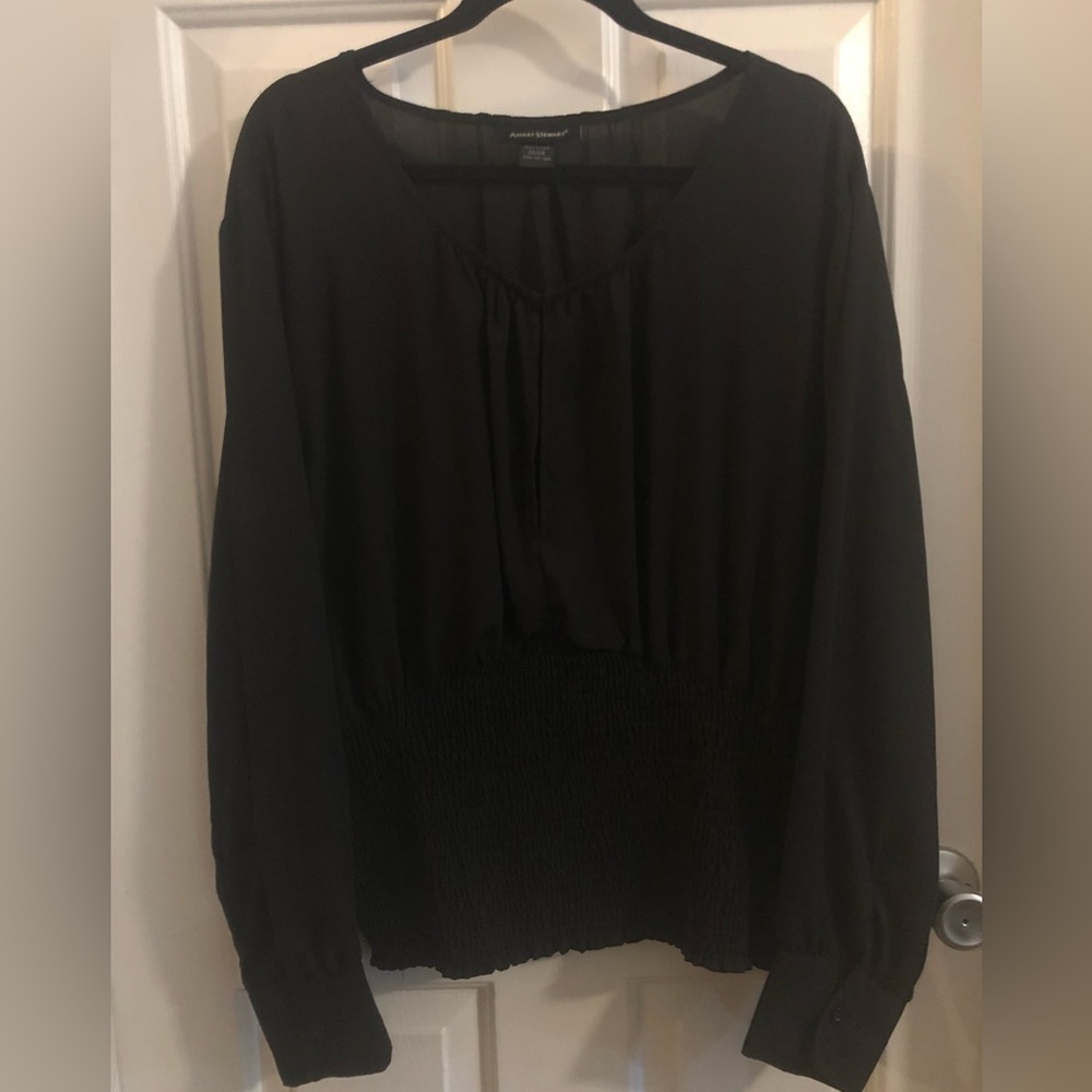 Ashley Stewart sheer black cropped blouse